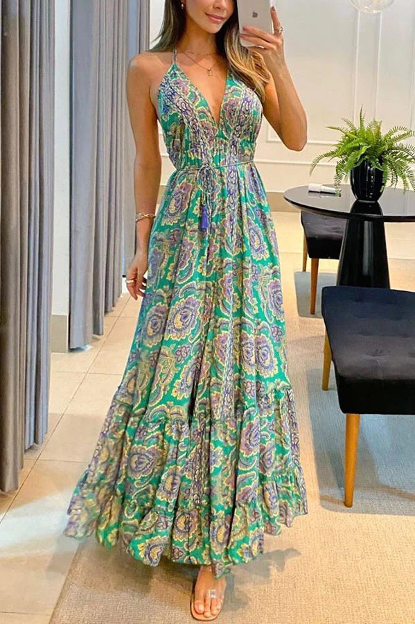 2023 Summer Women's V-Neck Floral Maxi Dress