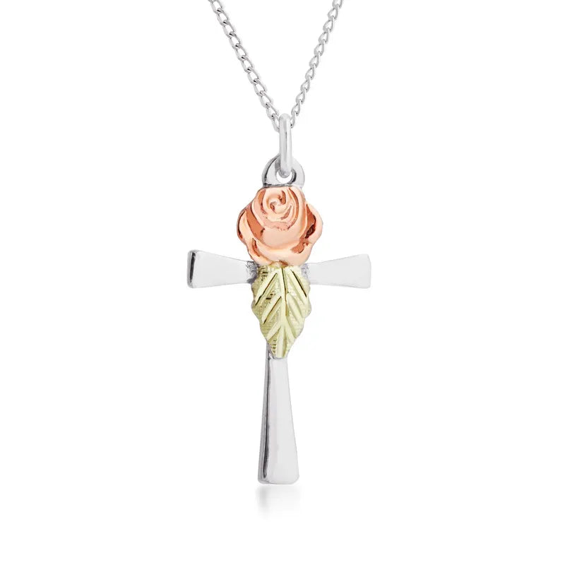 Rose on Cross - Black Hills Gold Pendant