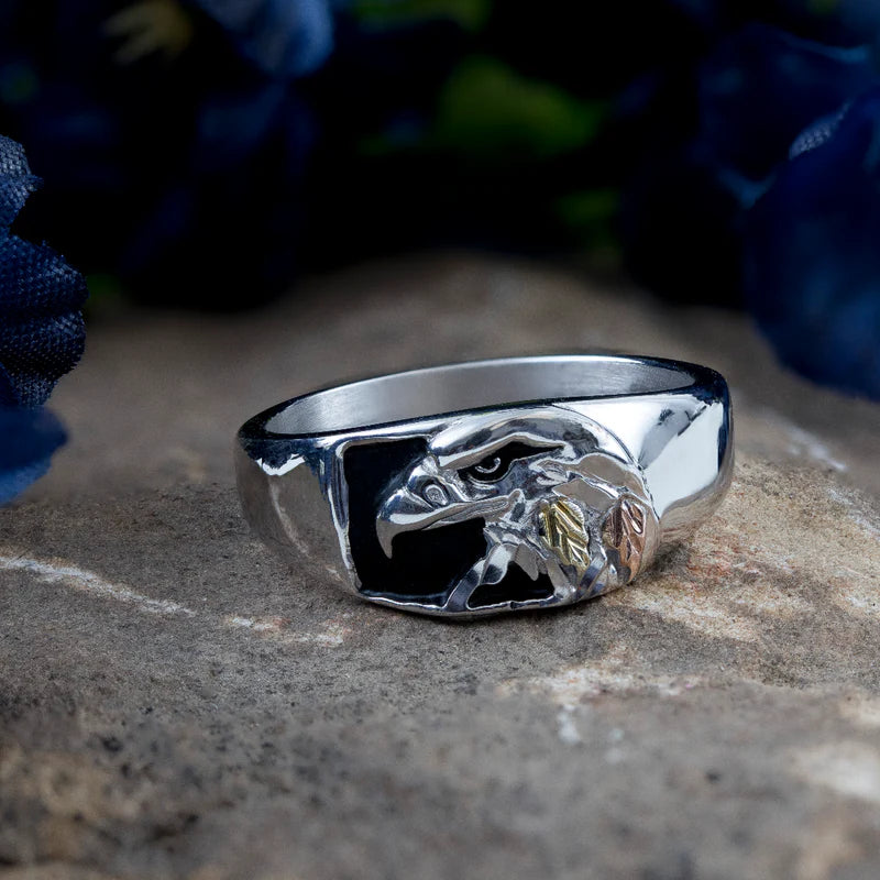 Proud Eagle - Sterling Silver Black Hills Gold Mens Ring