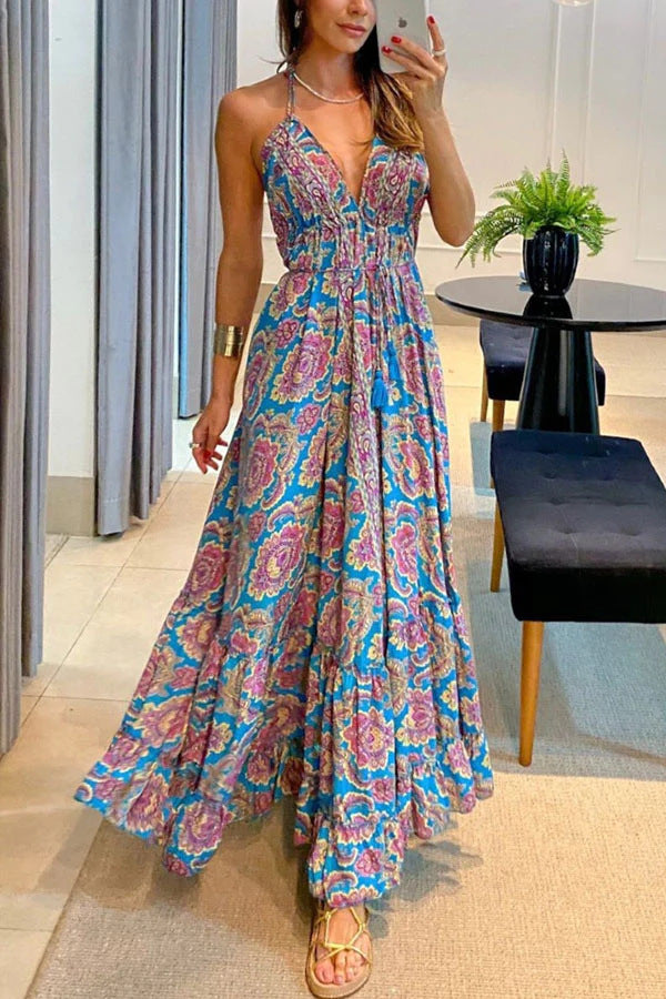 2023 Summer Women's V-Neck Floral Maxi Dress