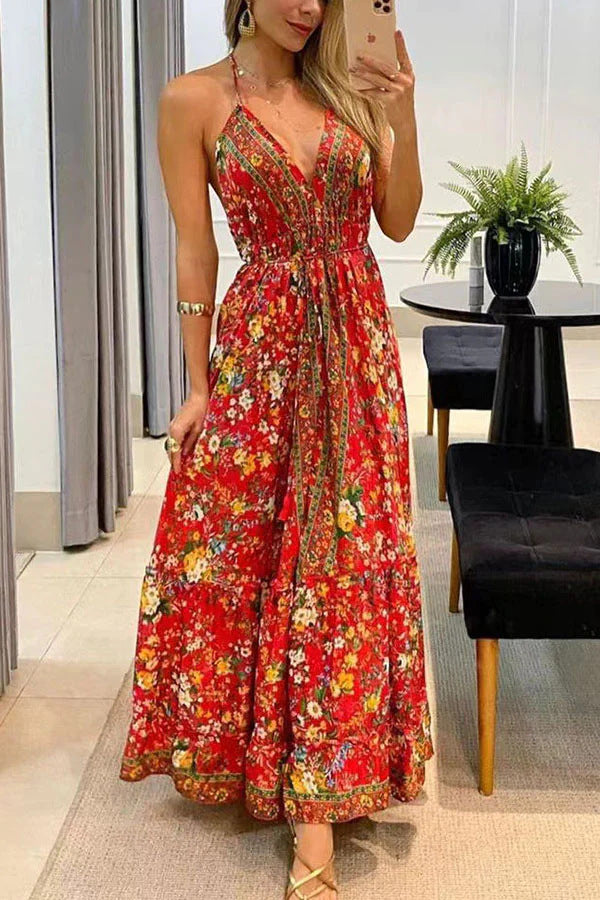 2023 Summer Women's V-Neck Floral Maxi Dress