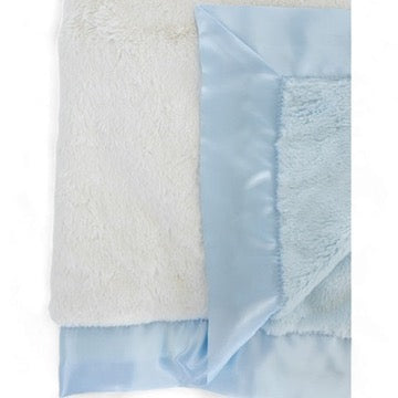 Luxury Duo Baby Blanket with Satin Trim - Blue/Ivory