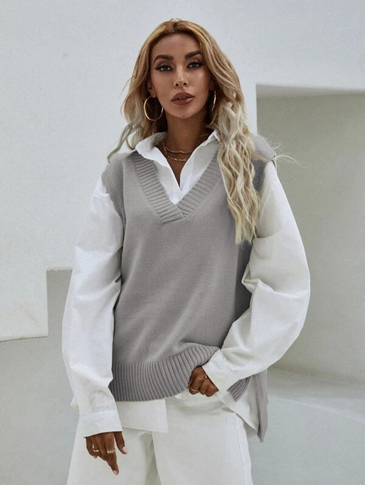 Women's Slim Fit V-Neck Vest Knit Sweater Jacket