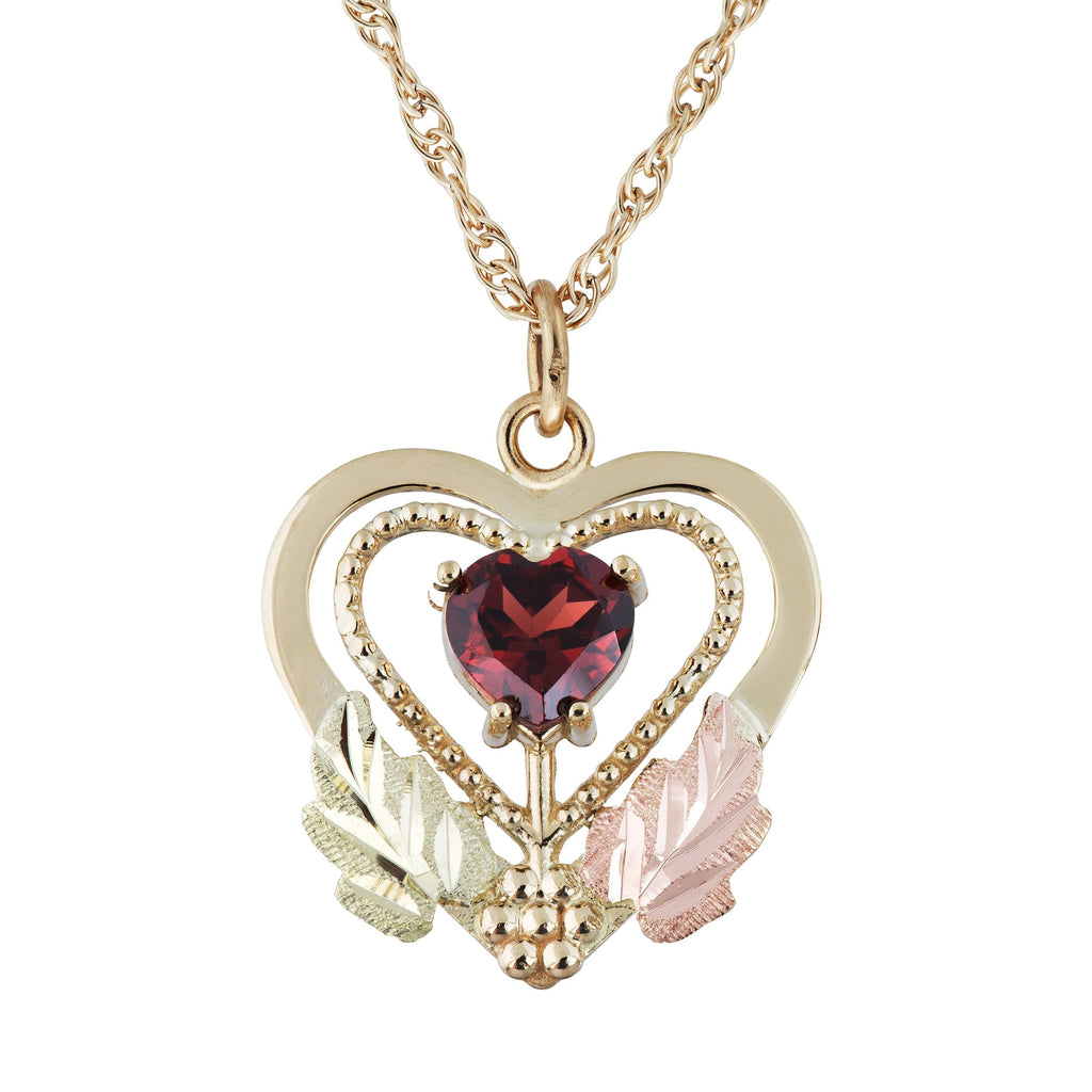 Garnet in Heart - Black Hills Gold Pendant