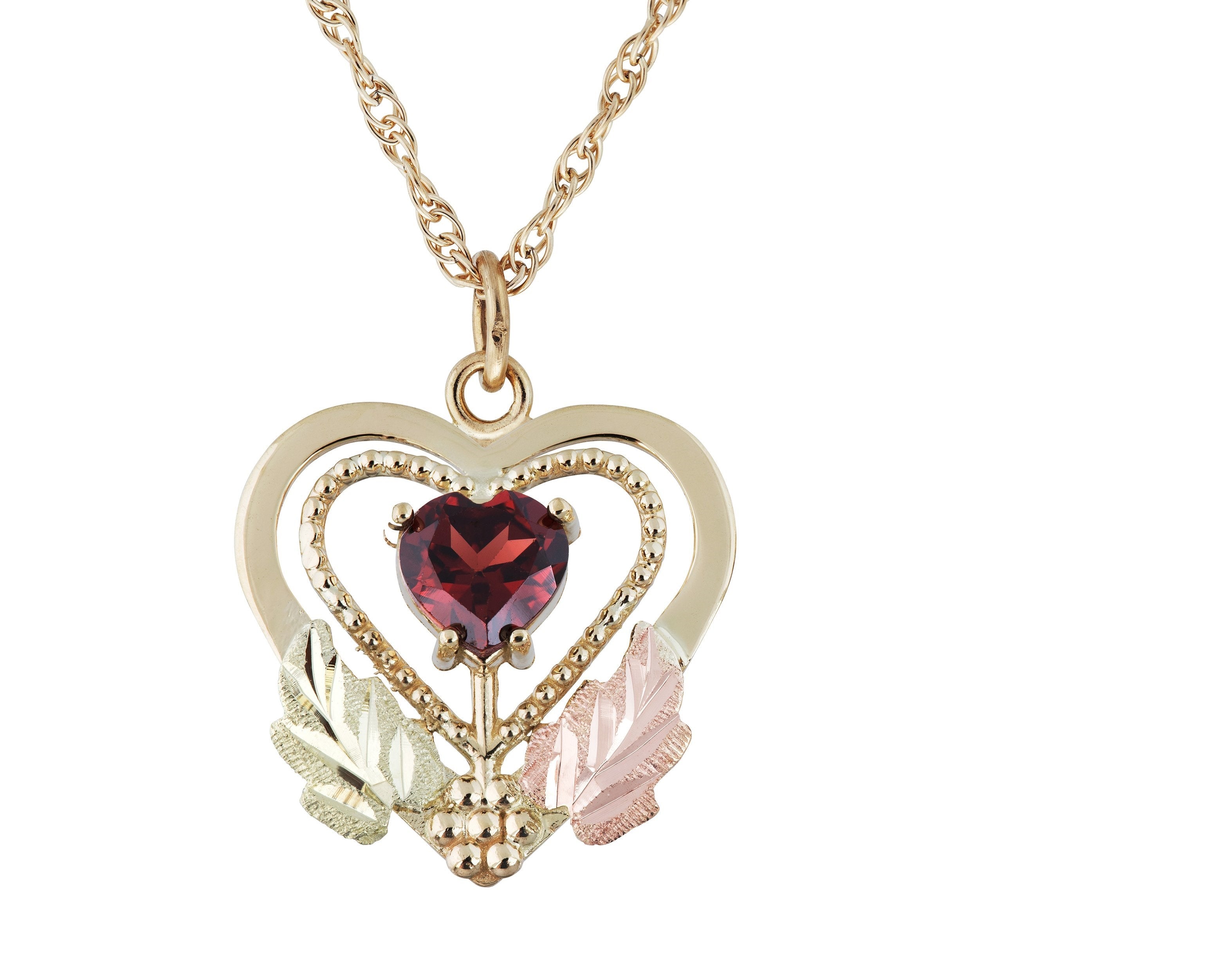 Garnet in Heart - Black Hills Gold Pendant