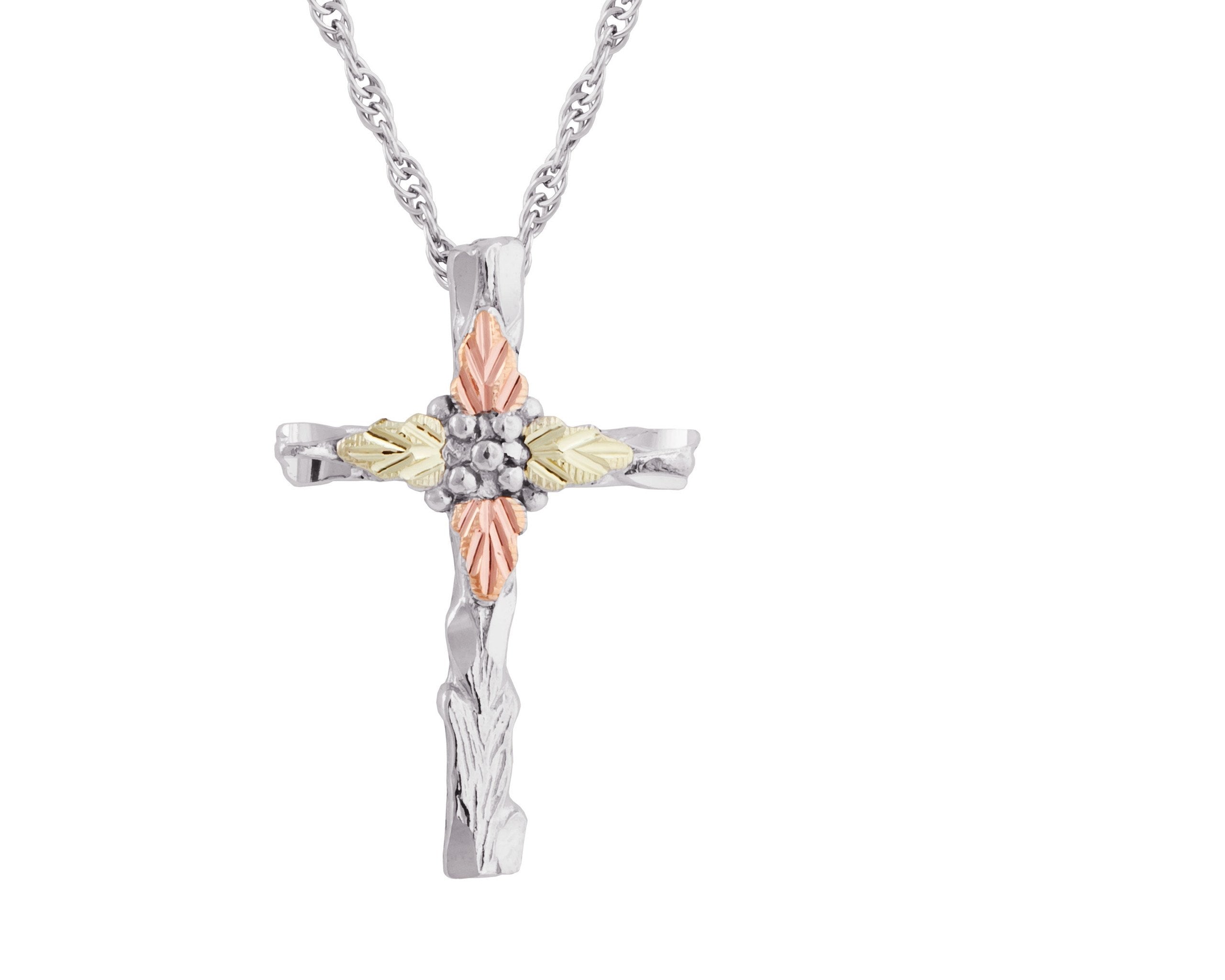 Decorative Cross - Sterling Silver Black Hills Gold Pendant