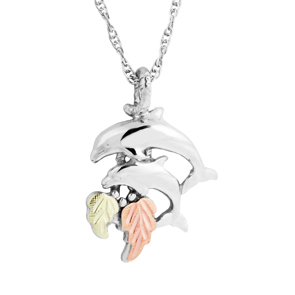 Dolphin II - Sterling Silver Black Hills Gold Pendant