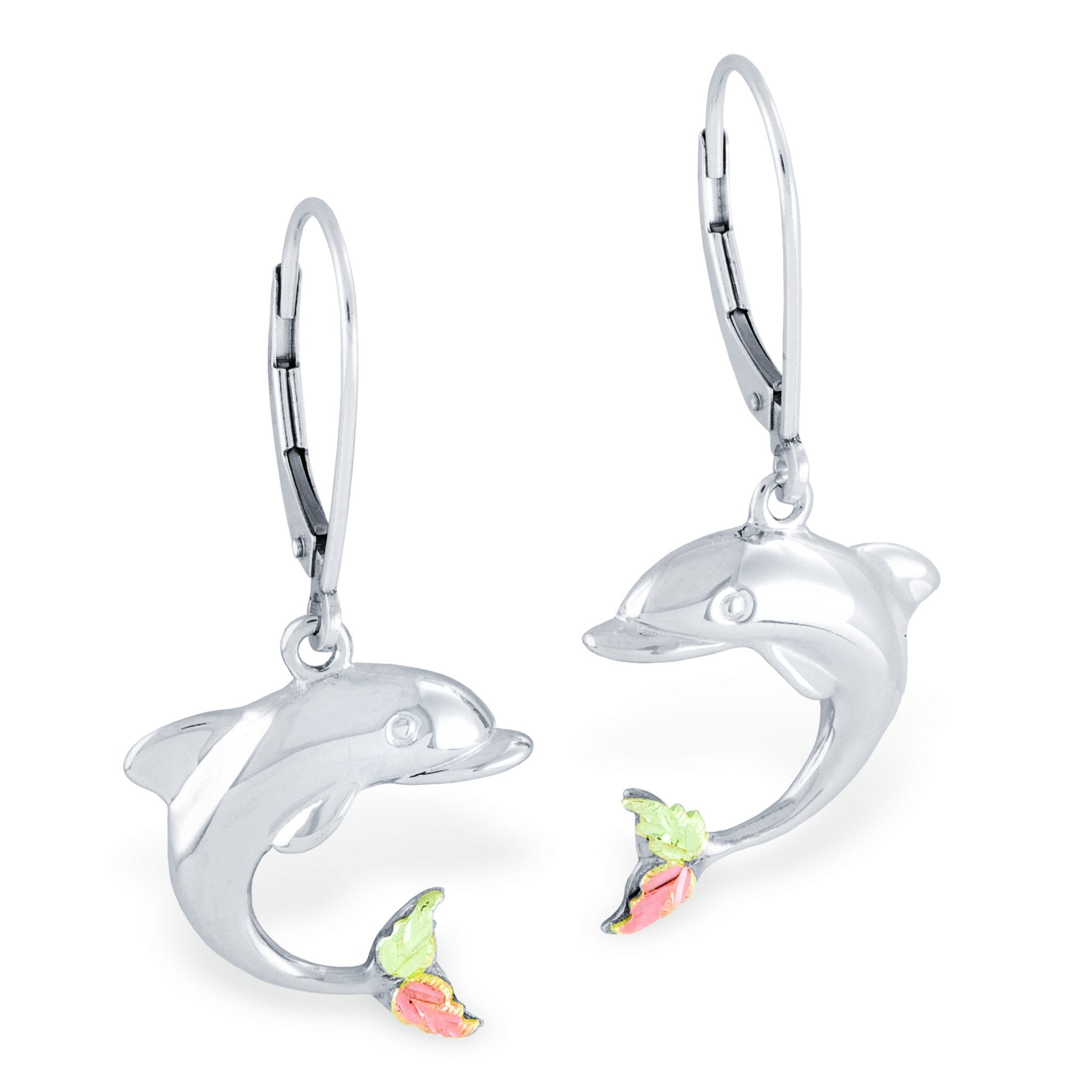Dolphin - Sterling Silver Black Hills Gold Earrings