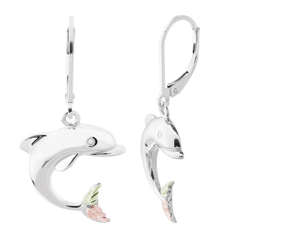 Dolphin - Sterling Silver Black Hills Gold Earrings