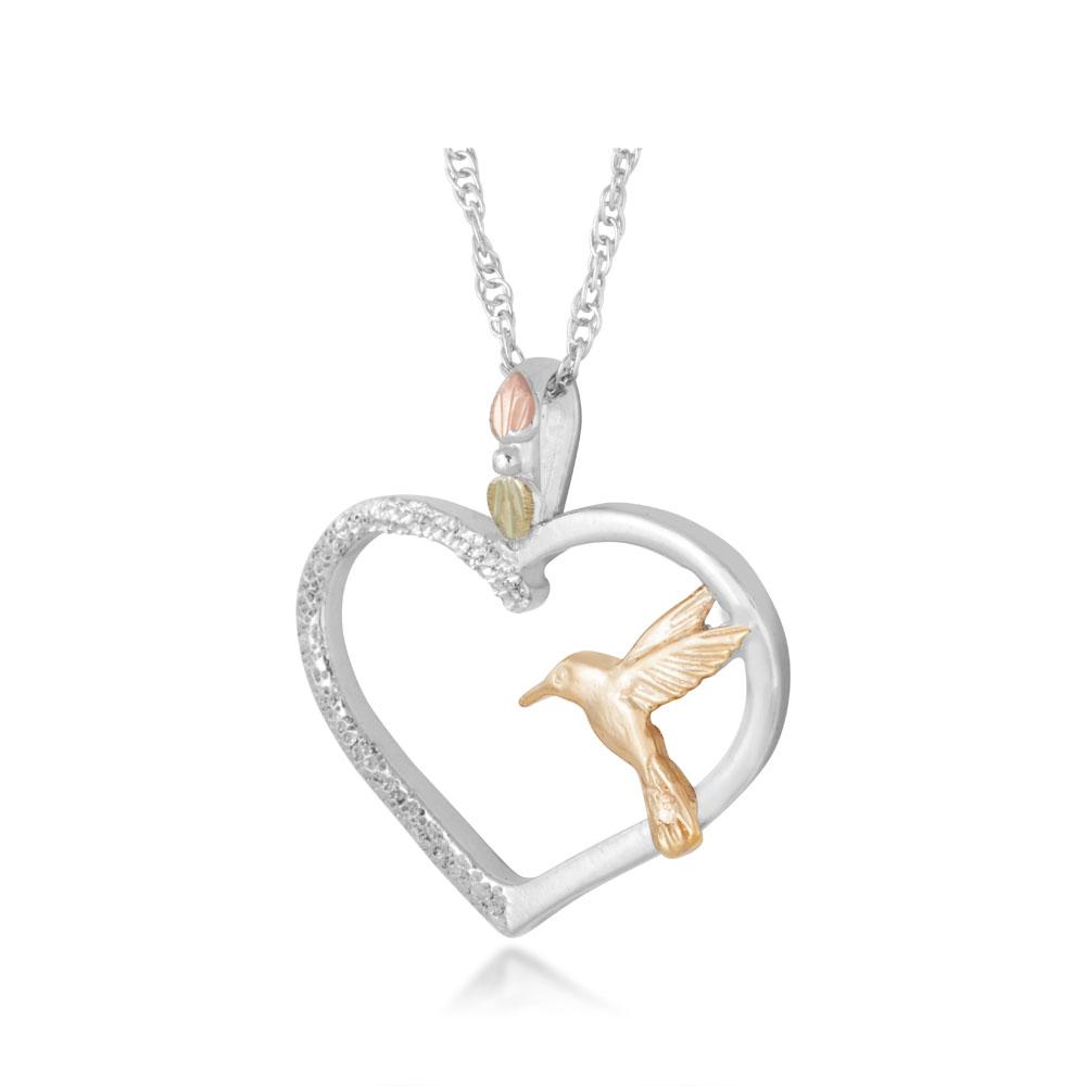 Hummingbird Heart - Sterling Silver Black Hills Gold Pendant