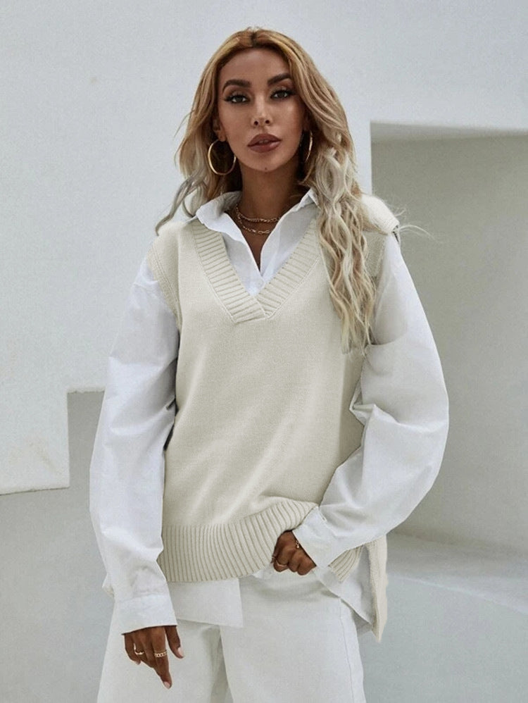 Women's Slim Fit V-Neck Vest Knit Sweater Jacket