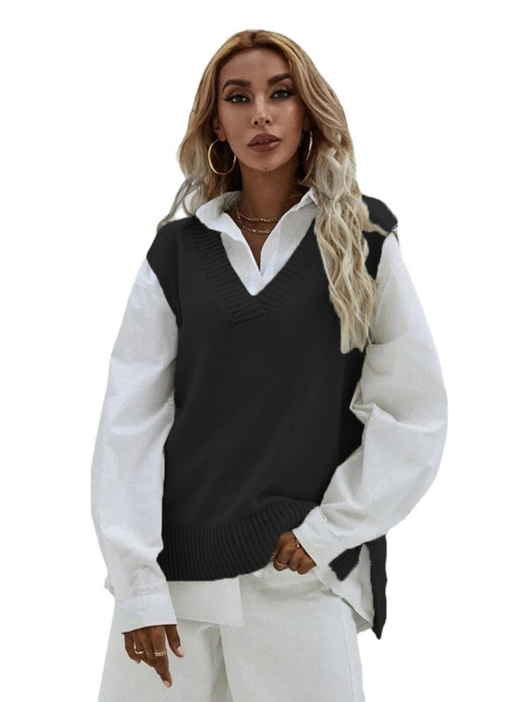 Women's Slim Fit V-Neck Vest Knit Sweater Jacket