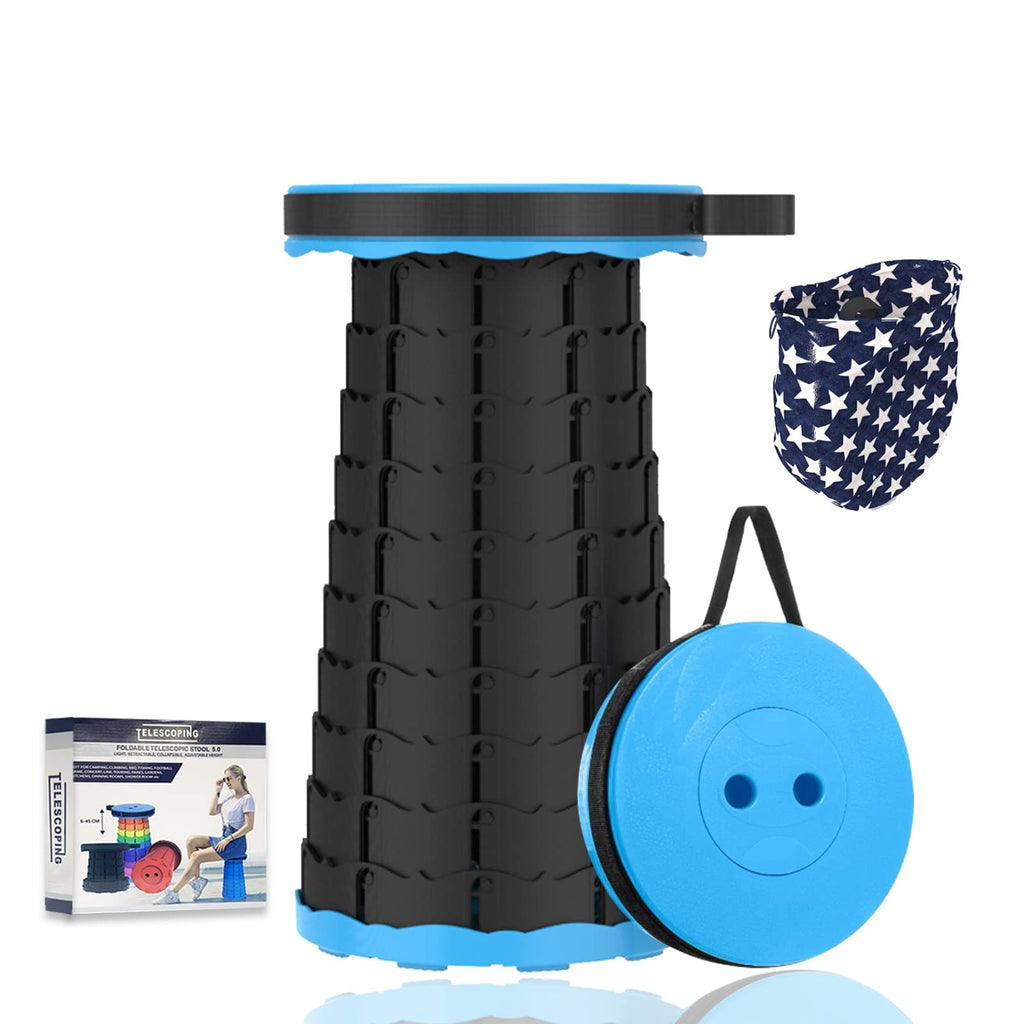 Camping Stool with Carry BagRetractable Folding StoolCollapsible Telescoping Stool Portable Stool with Max Load 360lbs for Adults for Indoor Outdoor Fishing Hiking Gardening Travel Blue