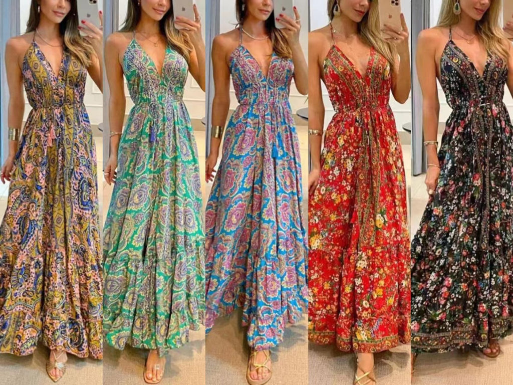 2023 Summer Women's V-Neck Floral Maxi Dress