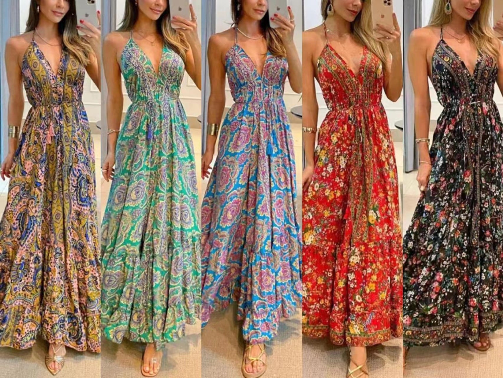 2023 Summer Women's V-Neck Floral Maxi Dress