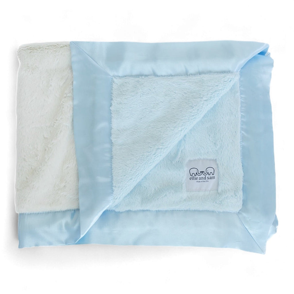 Luxury Duo Baby Blanket with Satin Trim - Blue/Ivory