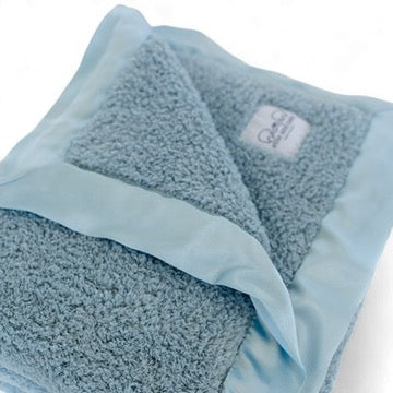 Classic Chenille Baby Blanket with Satin Trim - Powder Blue