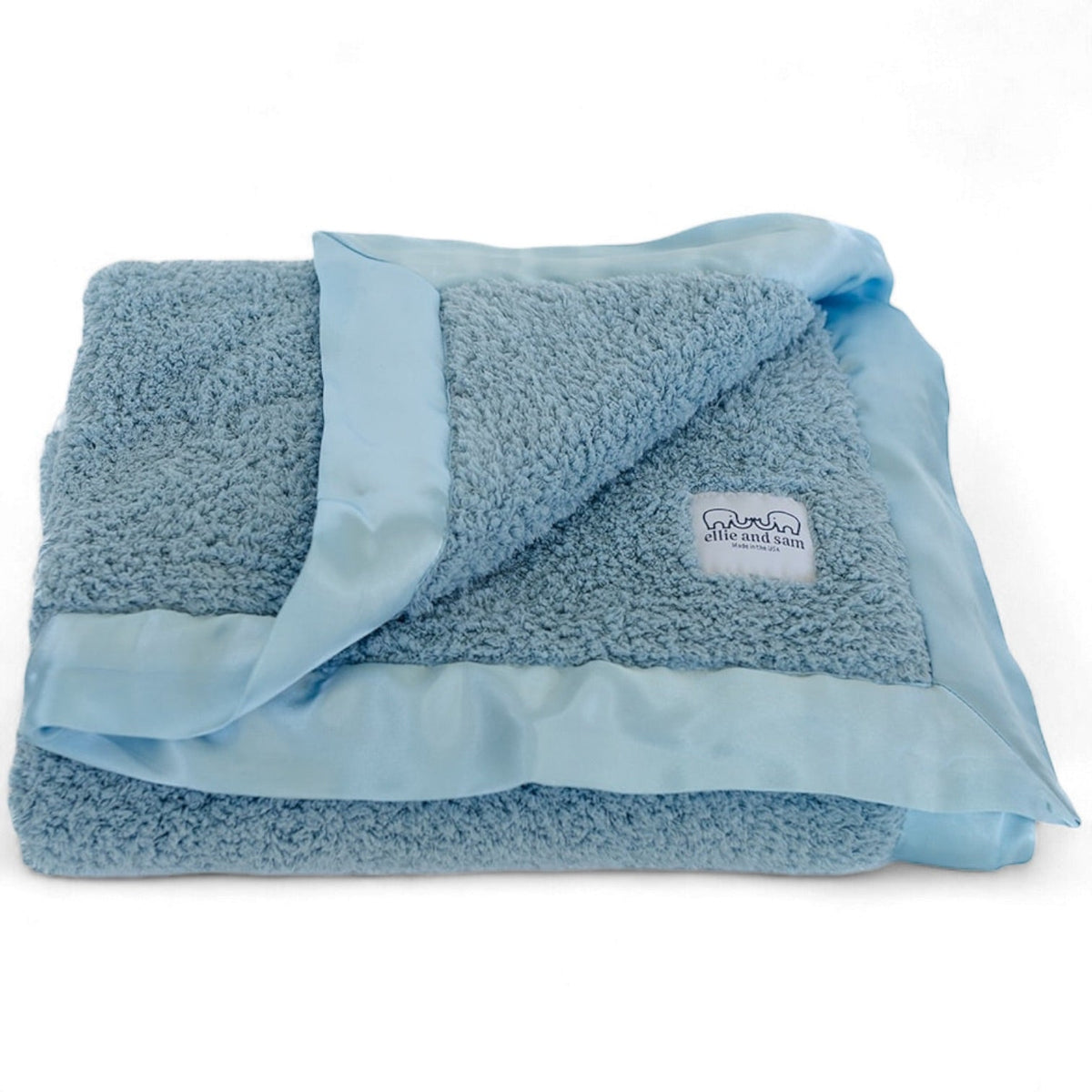 Classic Chenille Baby Blanket with Satin Trim - Powder Blue