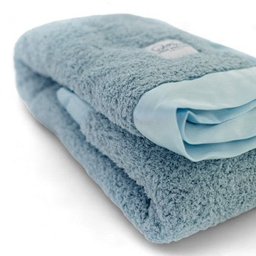 Classic Chenille Baby Blanket with Satin Trim - Powder Blue