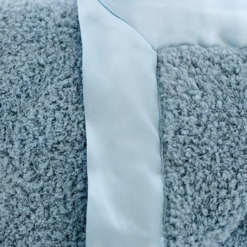 Classic Chenille Baby Blanket with Satin Trim - Powder Blue