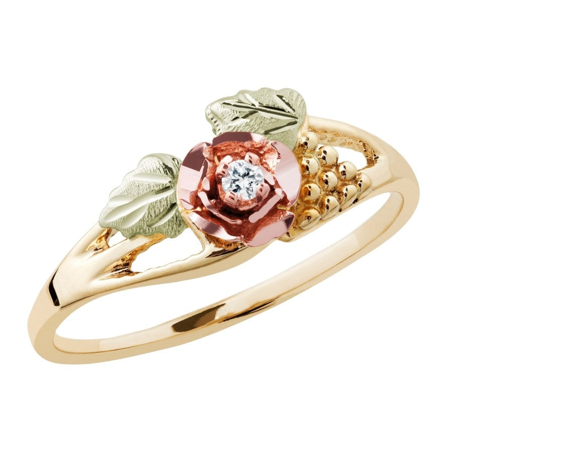 Diamond and Rose - Black Hills Gold Ladies Ring