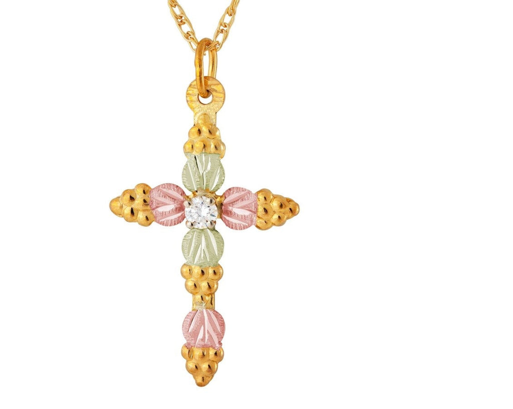Sparkling Diamond Cross - Black Hills Gold Pendant