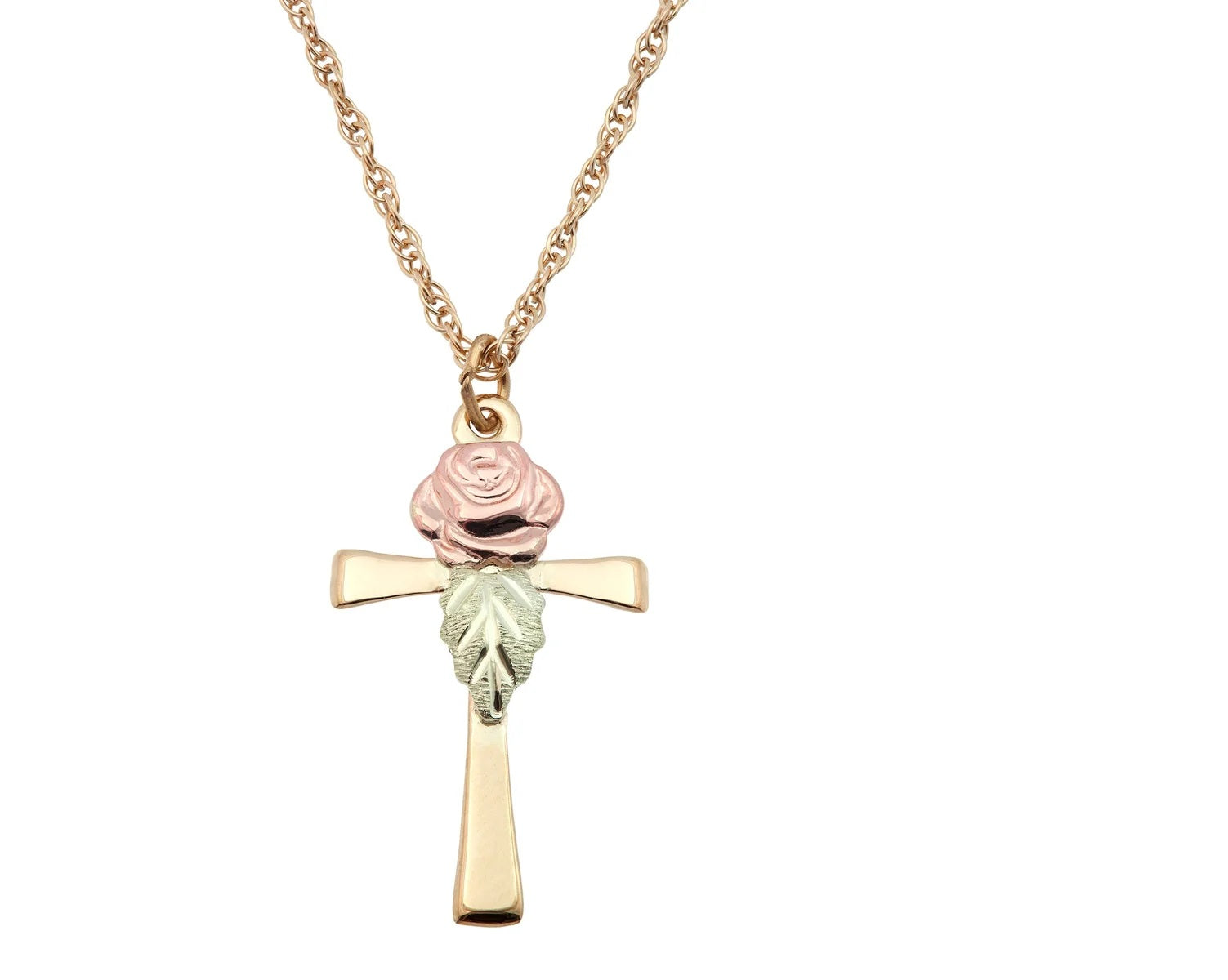 Rose on Cross - Black Hills Gold Pendant
