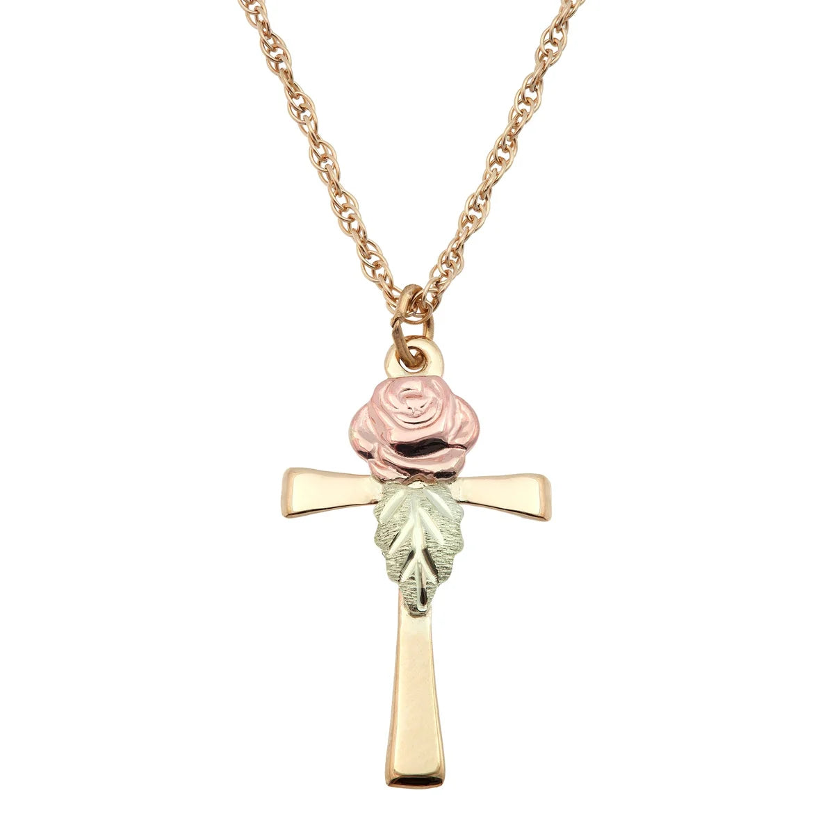 Rose on Cross - Black Hills Gold Pendant