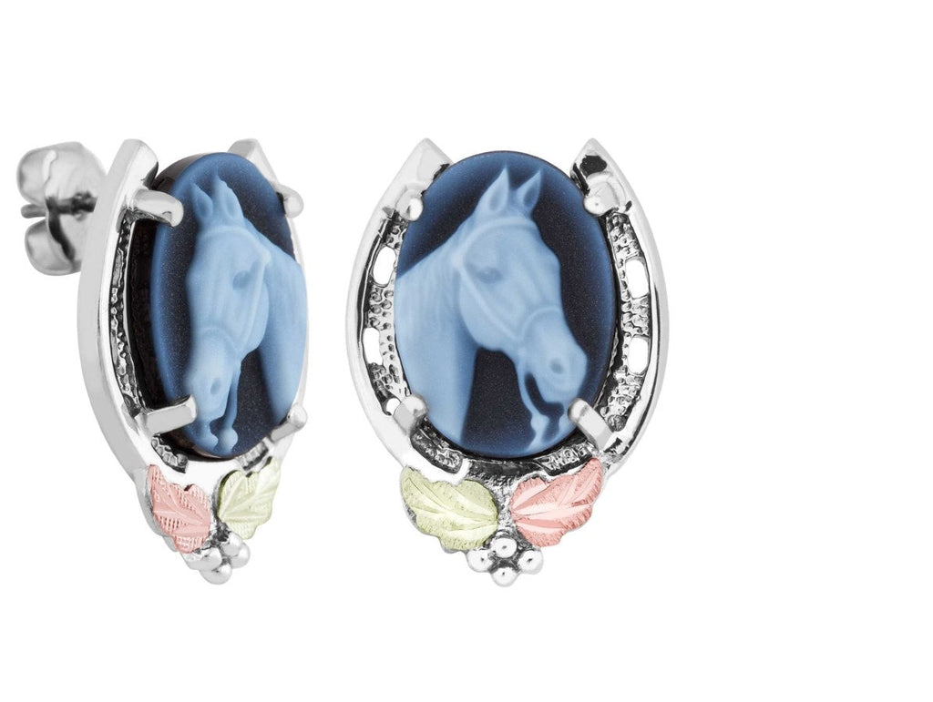 Horse Cameo - Sterling Silver Black Hills Gold Earrings
