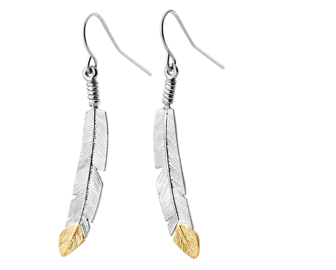 Splendid Feather  - Sterling Silver Black Hills Gold Earrings