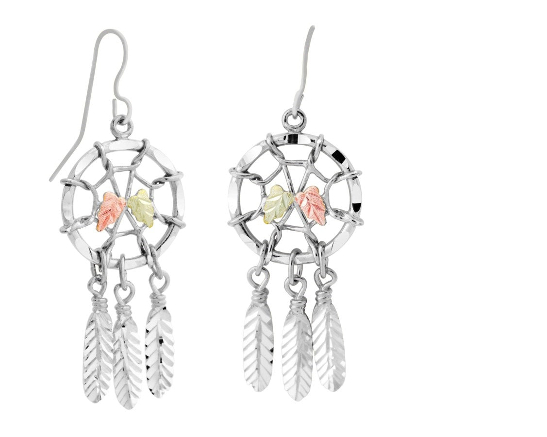 Dreamcatcher II - Sterling Silver Black Hills Gold Earrings
