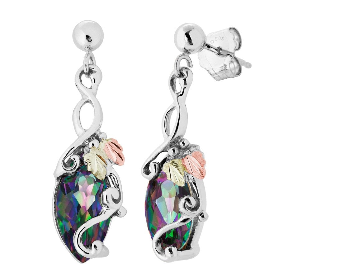 Mystic Fire Dangling - Sterling Silver Black Hills Gold Earrings
