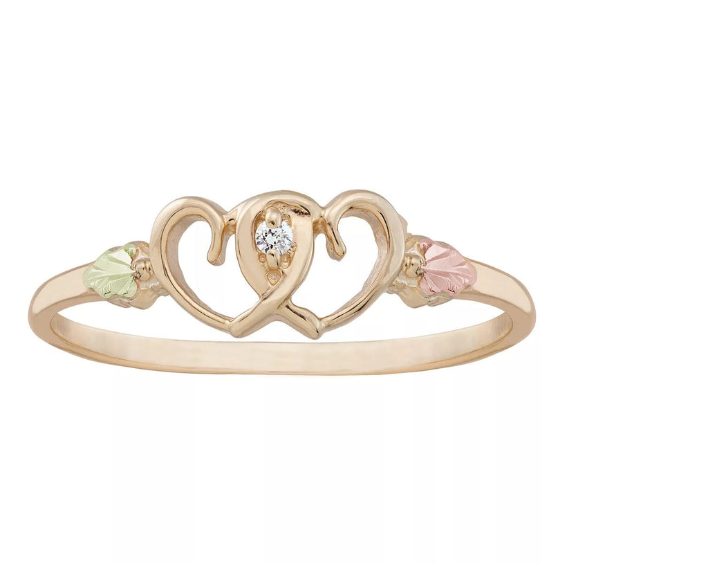 Twin Hearts and Diamond - Black Hills Gold Ladies Ring