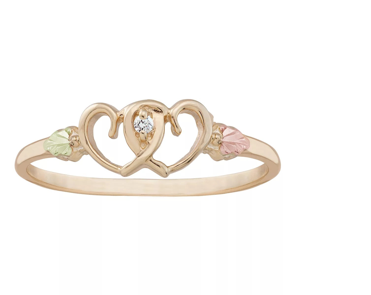 Twin Hearts and Diamond - Black Hills Gold Ladies Ring